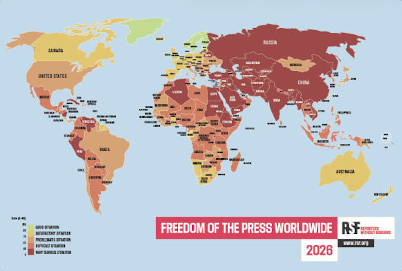 World Press Freedom Index: maar 1 procent van de wereldbevolking kent 'goede' persvrijheid