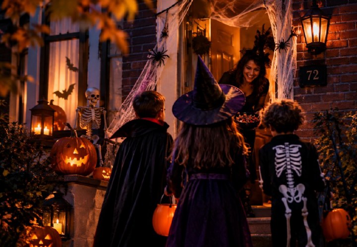Doodeng met chocolade en kostuums Halloween vieren